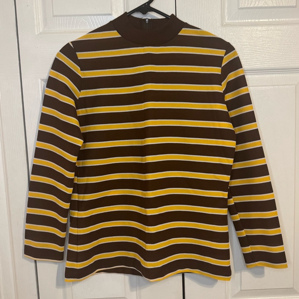Brown and Yellow Striped Long Sleeve Top